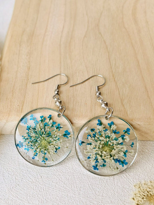 Forget Me Not Queen Anne Lace Resin Pressed Flower Earrings