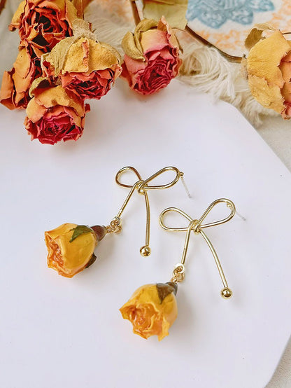 Rose Bow Dried Flowers Earrings