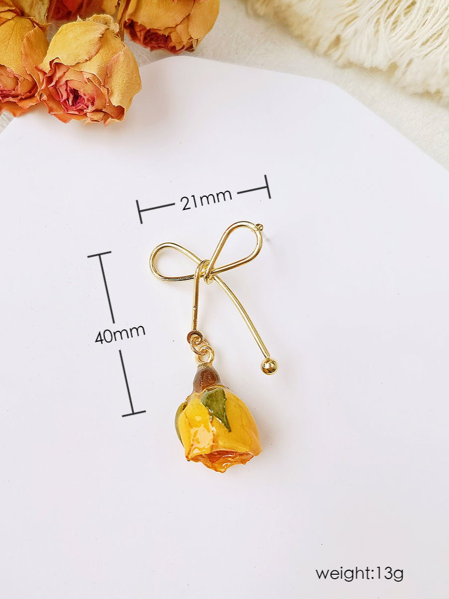 Rose Bow Dried Flowers Earrings