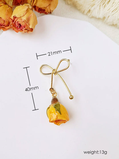 Rose Bow Dried Flowers Earrings