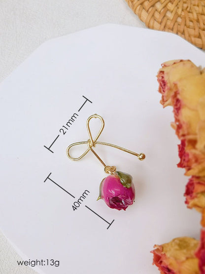 Rose Bow Dried Flowers Earrings