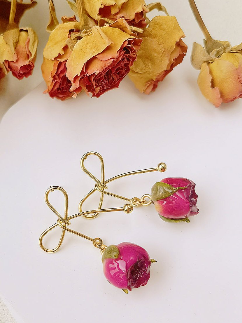 Rose Bow Dried Flowers Earrings