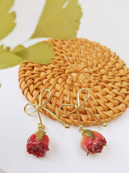 Rose Bow Dried Flowers Earrings