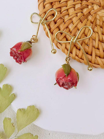 Rose Bow Dried Flowers Earrings