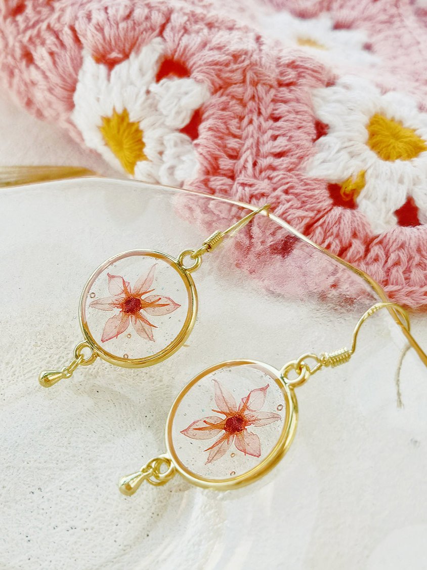 Pink Elegant Tassel Dried Flower Earrings