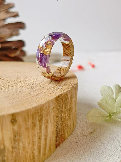 Handmade Dried Flower Inlaid Resin Ring-Purple