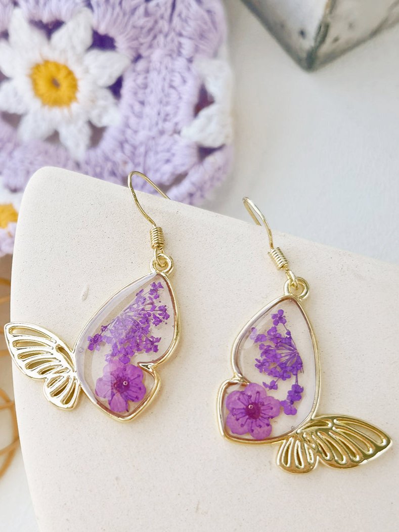 Queen Lace Butterfly Dried Flower Earrings