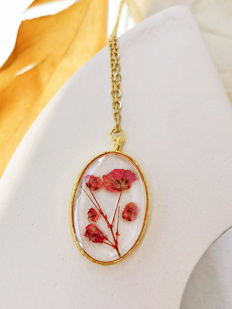 Handmade Red Narcissus Bud Pendant Necklace