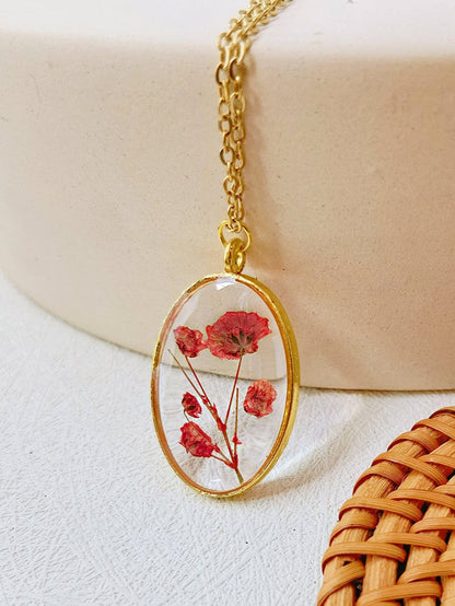 Handmade Red Narcissus Bud Pendant Necklace