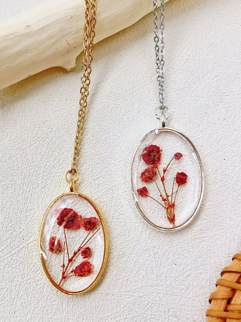 Handmade Red Narcissus Bud Pendant Necklace