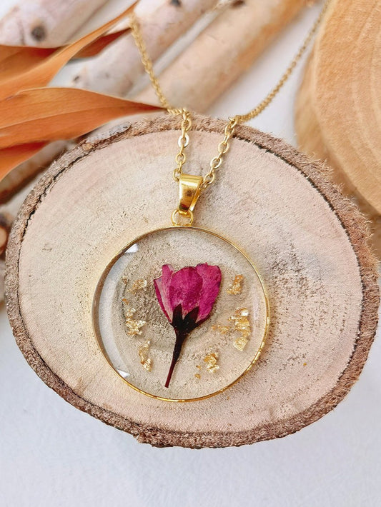 Resin Flower Necklace: August Rose