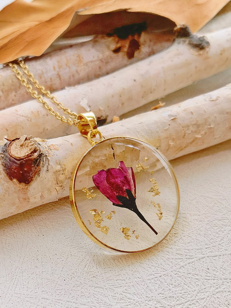 Resin Flower Necklace: August Rose