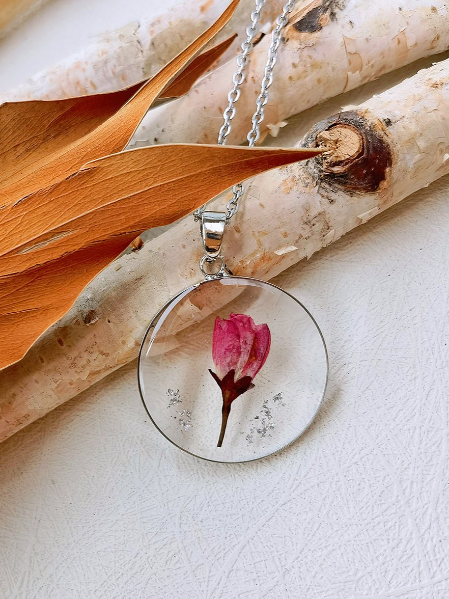 Resin Flower Necklace: August Rose